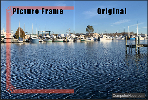 Picture Frame filter before and after example in Adobe Photoshop.
