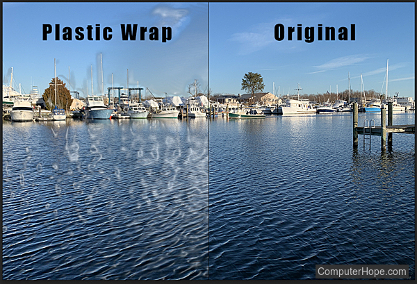 Plastic Wrap filter example in Adobe Photoshop.