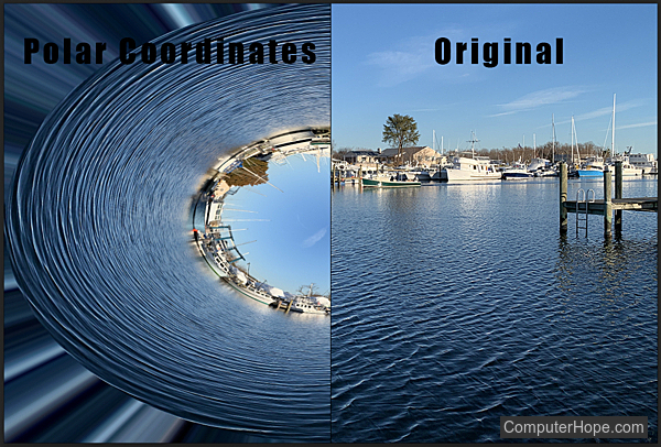 Contoh filter Polar Coordinates di Adobe Photoshop.