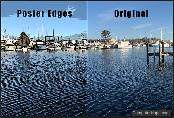 Contoh filter Poster Edges di Adobe Photoshop.