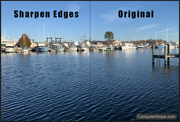 Sharpen Edges filter example in Adobe Photoshop.