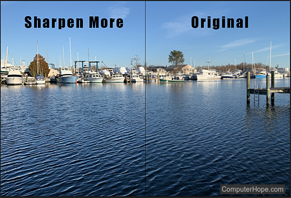Sharpen More filter example in Adobe Photoshop.