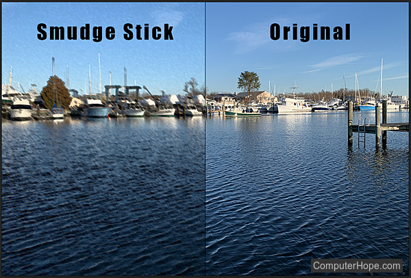 Smudge Stick filter example in Adobe Photoshop.