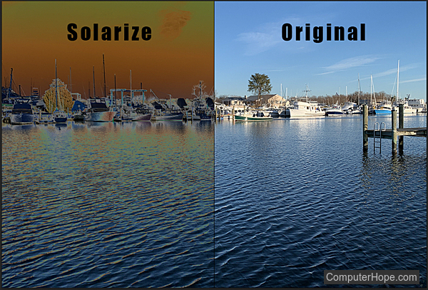 Solarize filter example in Adobe Photoshop.