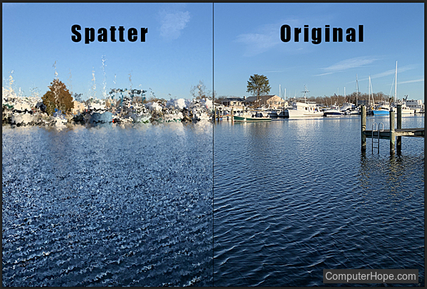 Spatter filter example in Adobe Photoshop.
