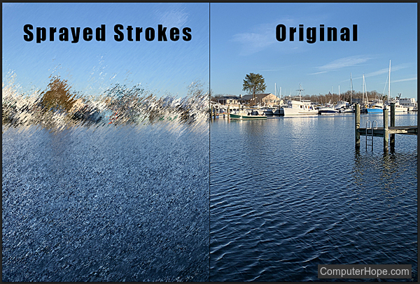 Sprayed Strokes filter in Adobe Photoshop.