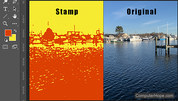 Stamp filter example in Adobe Photoshop.