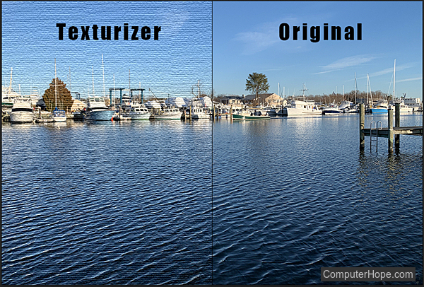 Texturizer filter example in Adobe Photoshop.