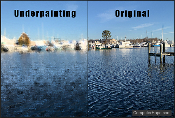 Contoh filter underpainting di Adobe Photoshop.