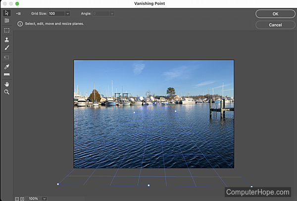 Vanishing Point filter example in Adobe Photoshop.