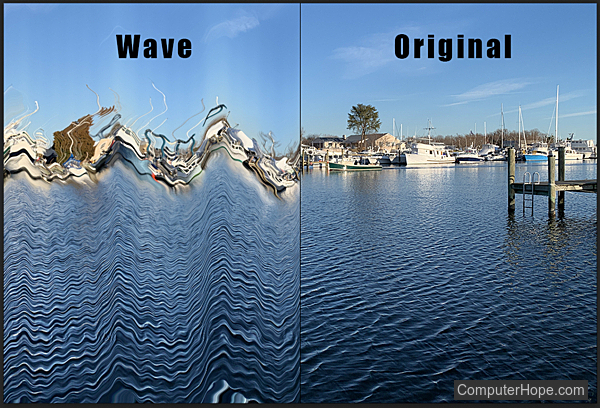 Wave filter example in Adobe Photoshop.
