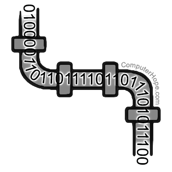 Illustration of binary data flowing through a pipe