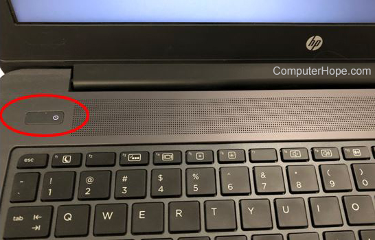 Power button on a laptop computer