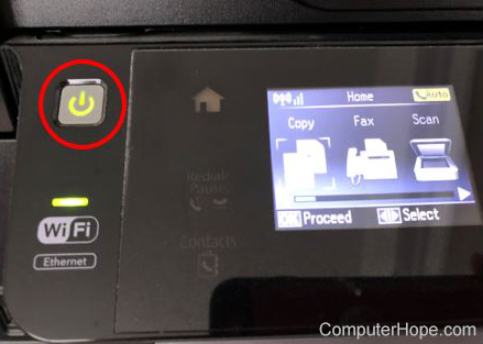 Power button on a printer