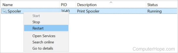Restart Print Spooler service in Windows