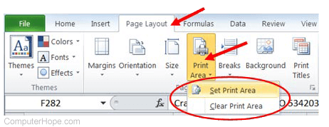 Microsoft Excel print area