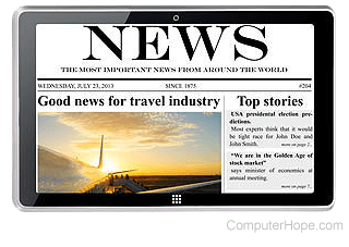 Digital newspaper on a tablet screen.