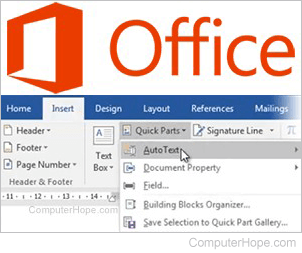 Microsoft Office Quick Parts menu.