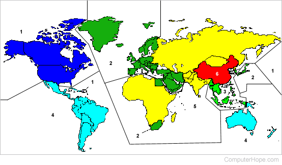 DVD regional codes map