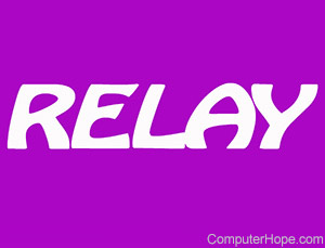 relay written in purple and white