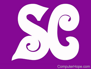 SC in white lettering on purple background.