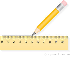 Ruler with pencil and line drawn to the five centimeter mark.