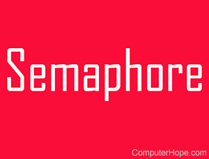 Semaphore in white lettering on red background.