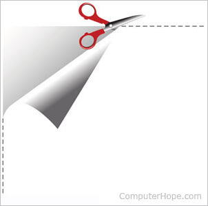 Illustration of scissors cutting a piece of paper.