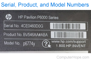 Serial number on HP (Hewlett-Packard) computer