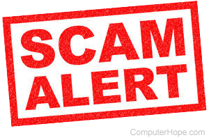 Scam Alert in red lettering surrounded by a red rectangle.