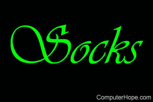 SOCKS in green lettering on black background.
