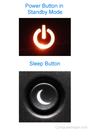 Power button lit yellow for standby mode and sleep button with moon icon