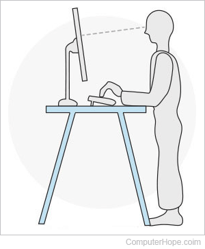 Illustration of a user working at a standing desk