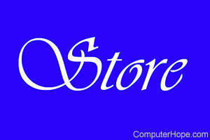Store in white lettering on blue background.