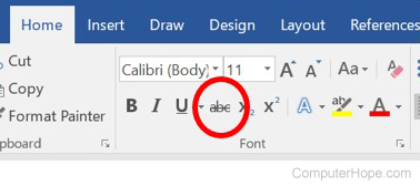 Strikethrough icon in Word 2007 and later