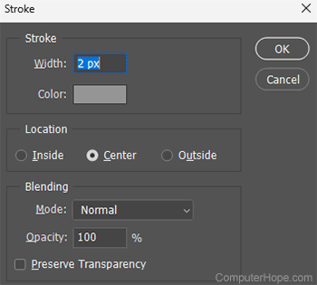 Adobe Photoshop Stroke window.