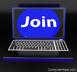 Join in white lettering on a computer screen.