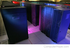 Supercomputers in a server room.