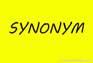 Synonym in black lettering on yellow background.