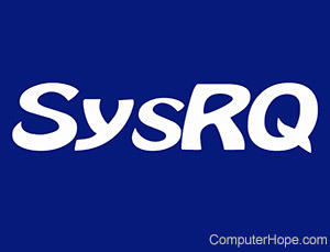 SysRQ in white lettering on navy blue background.