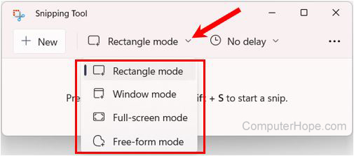 Capture mode options in Windows 11 Snipping Tool