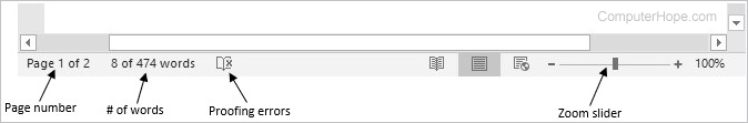 Status bar in Microsoft Word