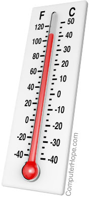 Mercury thermometer showing temperature of 40 degrees Celsius.