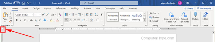 Microsoft Word tab options