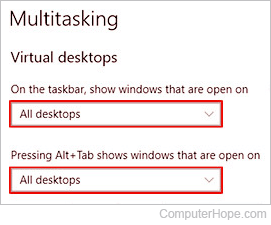 Virtual Desktops settings