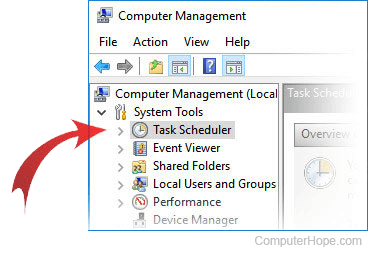 Opening Task Scheduler from the Computer Management console in Windows 10