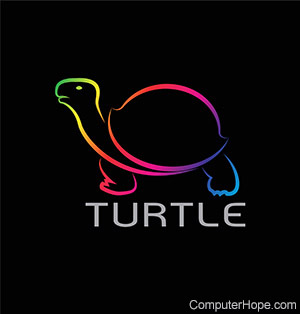 Rainbow-colored outline of a turtle and the word Turtle.