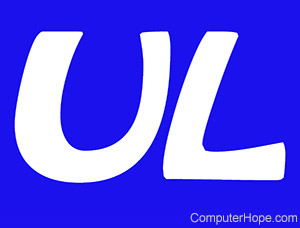 UL in white lettering on blue background.