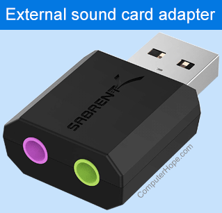 USB external sound card adapter with two audio jacks.