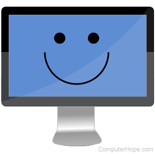 Smiley face on a computer monitor.